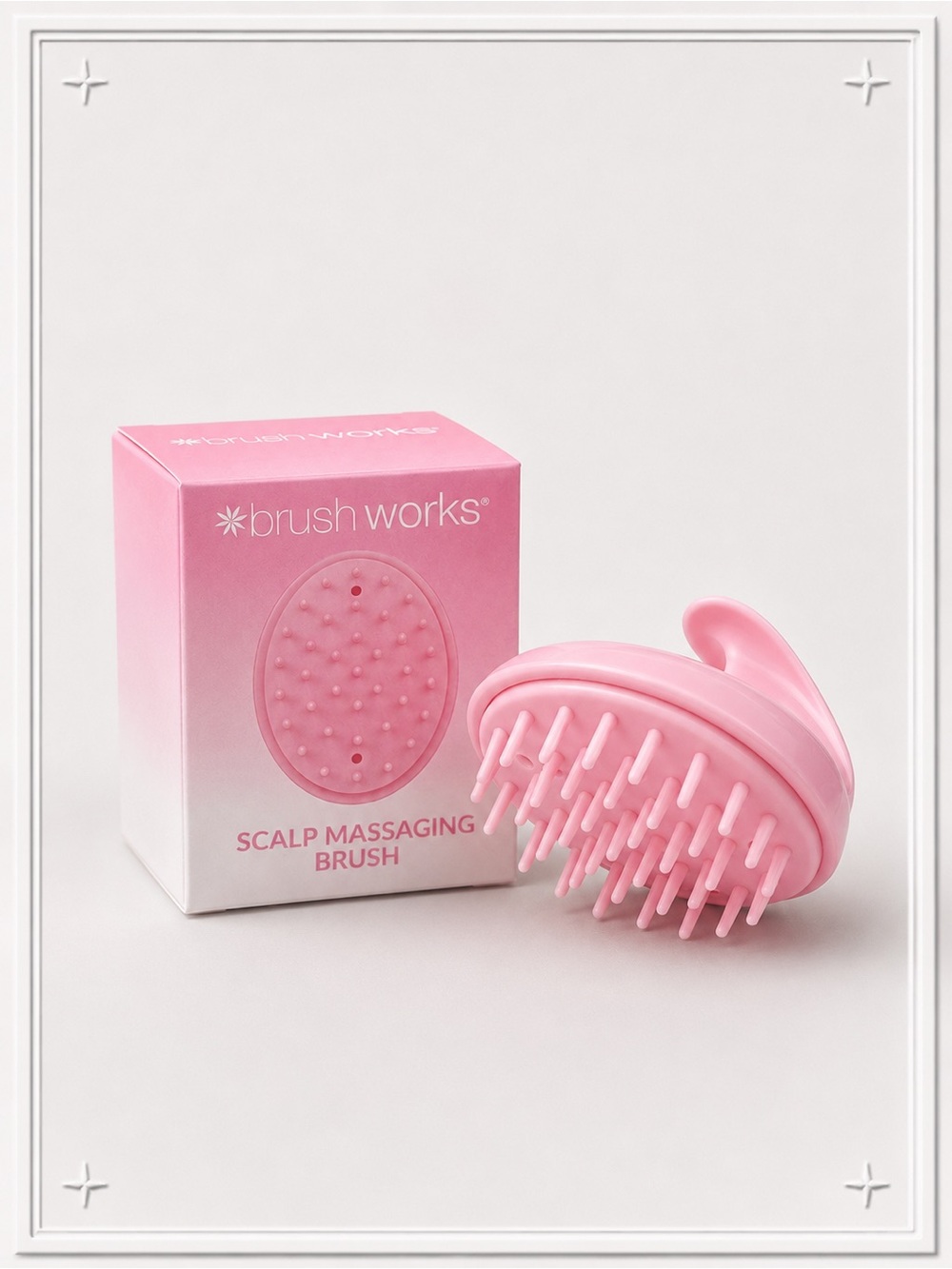 🎀 Brush Works Scalp Massaging Brush Pink Silicone Hair & Scalp Exfoliator NIB
